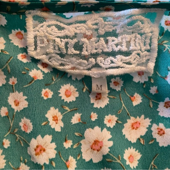 Pink Martini Dress green petite floral print ruffle sleeves faux wrap style - Picture 10 of 12